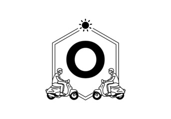 Scooter line art with O initial letter
