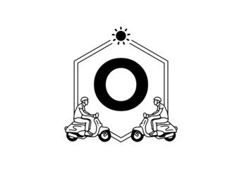 Scooter line art with O initial letter