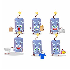 A Rich light blue firecracker mascot design style going shopping