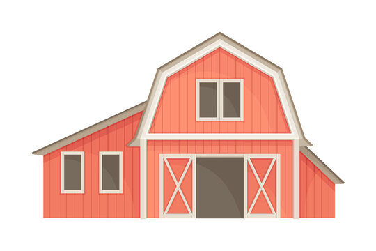 Red barn house agricultural building flat vector illustration