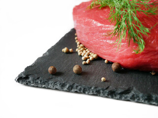 tenderloin veal meat for steaks fillet mignon on white board. Top view
