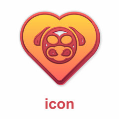 Gold Heart with dog icon isolated on white background. Pet paw in heart. Love to the animals. Vector