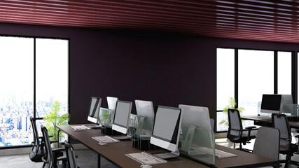 office area with blank wall 3d design interior