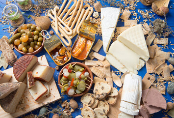 Assorted table of typical Spanish tapas to share with friends 