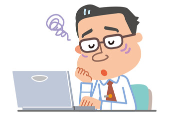 男性社員　パソコン　神経症　イラスト