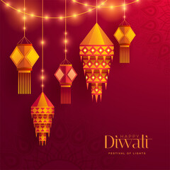 Fototapeta na wymiar Happy Diwali. Group of paper graphic Indian lantern. The Festival of Lights.