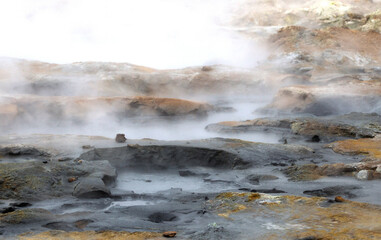 Steaming fumarole in geothermal area of Hverir, Iceland