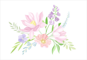 Card with flowers in pastel colors. Wedding invitation, save the date, thank you, rsvp vector illustration