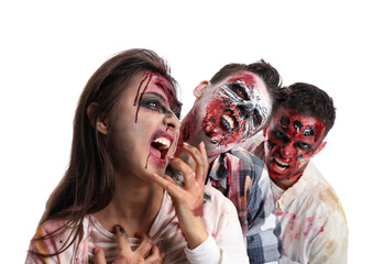 Scary zombies on white background