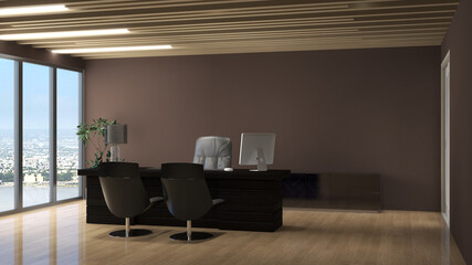 3d office minimalist room with wooden design interior