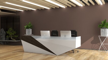 blank office wall in receptionist room for company logo mockup