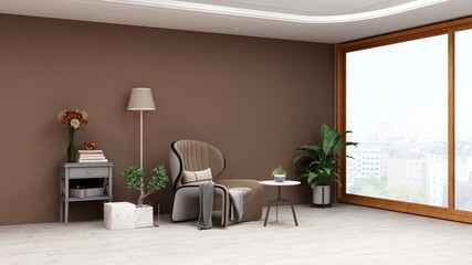 minimalist living room chair with 3d design interior