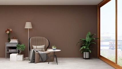 minimalist living room chair with 3d design interior