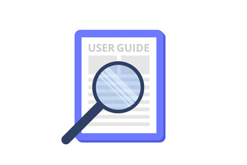 User manual  flat style concept. People with guide instruction are discussing about content of handbook. Vector illustration.