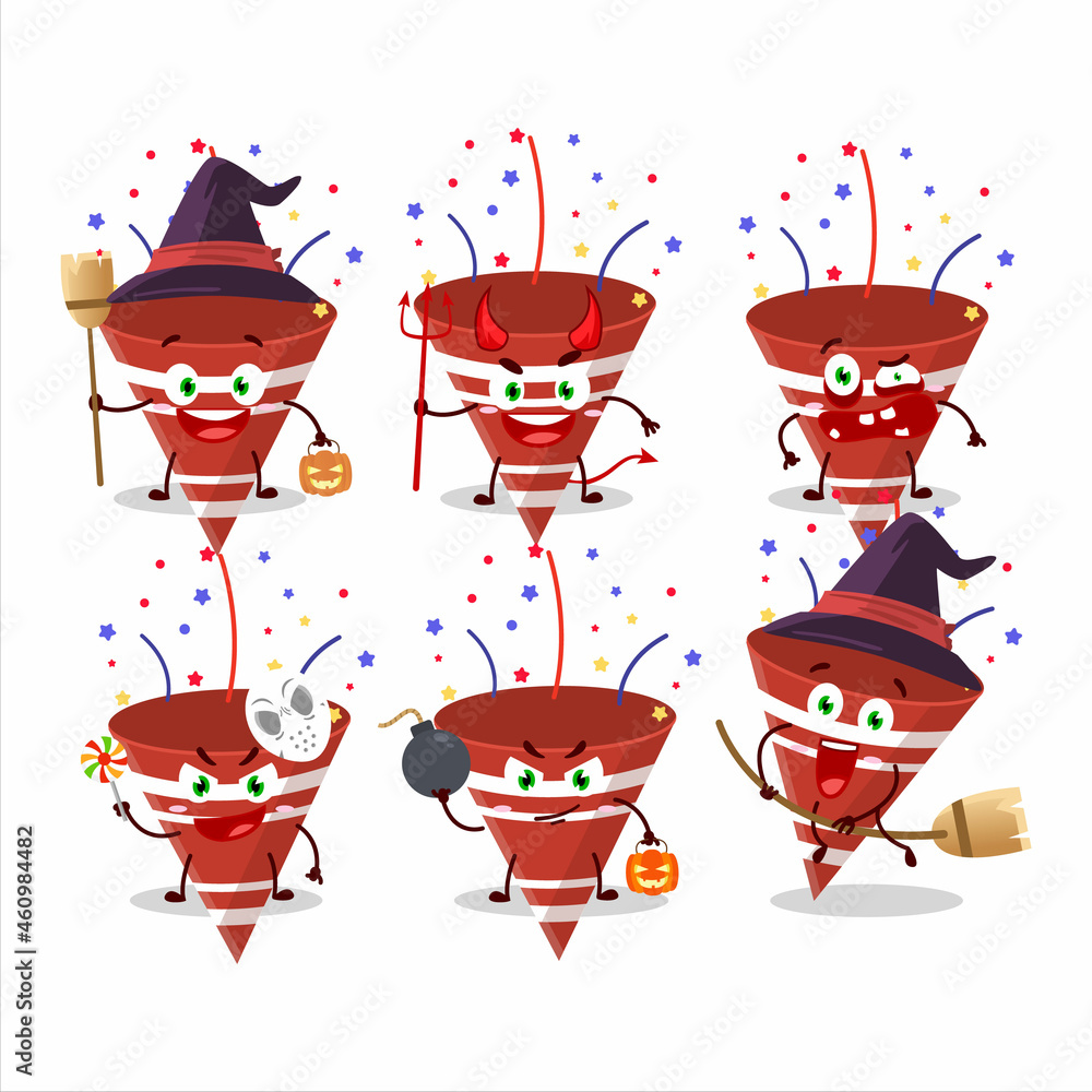 Sticker Halloween expression emoticons with cartoon character of red party popper with confetti