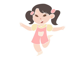 Cute Little Girl Dancing, Hand drawn style vector illustration