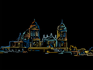 Colorful Cadiz Ancient Panorama Drawing on black © Knut Hebstreit