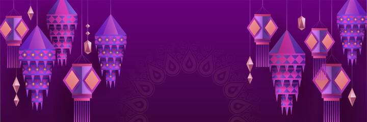 Group of paper graphic Indian lantern on Indian festive theme big banner background. The Festival of Lights. © ori-artiste