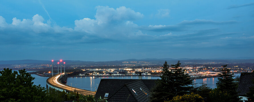 Kessock bridge over Moray Firth at sunset, Inverness, Highlands, Scotland, UK