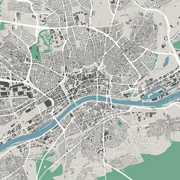 Urban city map of Frankfurt am Main. Vector poster. Black grayscale street map.