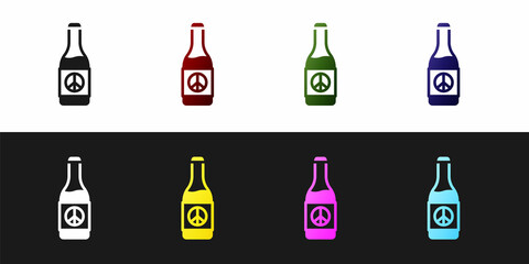 Set Beer bottle icon isolated on black and white background. Vector
