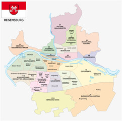 administrative vector map of the Bavarian city of Regensburg with flag