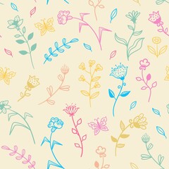 Print.Seamless pattern with abstract modern flowers and butterflies. Stock  illustration.