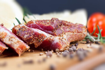 meat with lard cut into pieces
