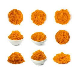 Mashed sweet potato isolated. Sweetpotato puree, batata mash