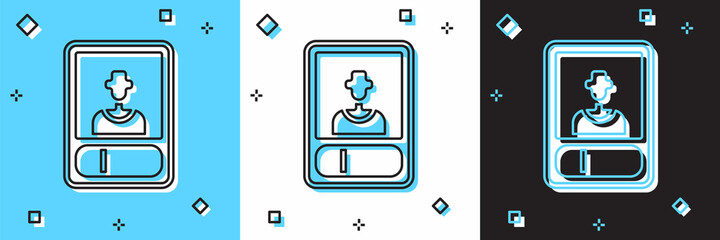 Set Football or soccer card icon isolated on blue and white, black background. Collection of football trading cards. Vector