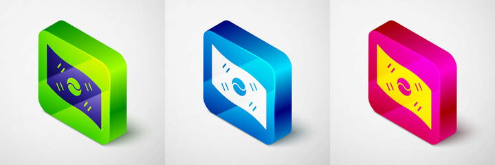 Isometric South Korea flag icon isolated on grey background. Square button. Vector