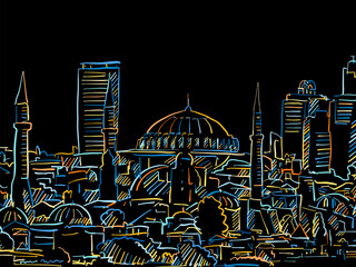 Colorful Istanbul drawing on black