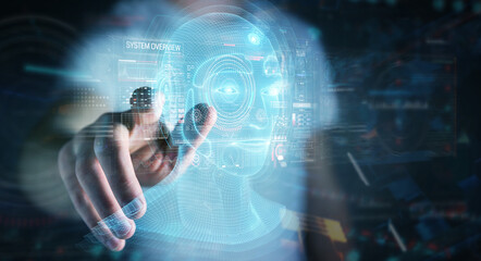 Businessman using digital artificial intelligence head interface 3D rendering © sdecoret