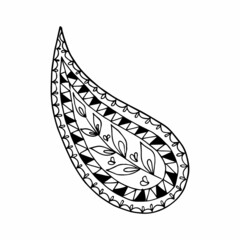Paisley single doodle element, simple hand drawing, black and white vector image