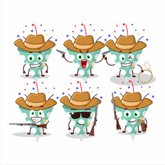 Cool cowboy green party popper with confetti cartoon character with a cute hat