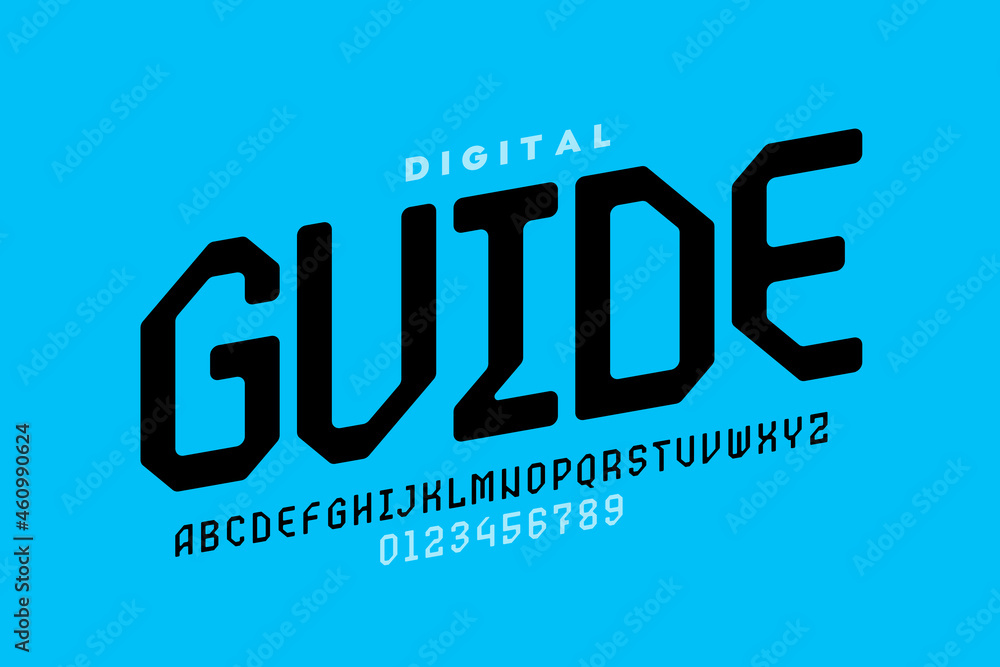 Poster digital style font design, alphabet letters and numbers vector illustration