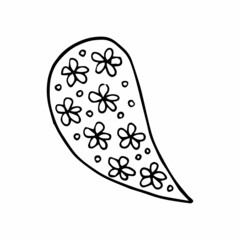 Paisley single doodle element, simple hand drawing, black and white vector image