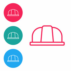Red line Worker safety helmet icon isolated on white background. Insurance concept. Security, safety, protection, protect concept. Set icons in circle buttons. Vector.