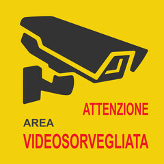 Closed Circuit Television Sign sticker illustration. Inscription in Italian: 