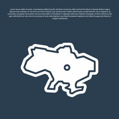 Blue line Map of Ukraine icon isolated on blue background. Vector