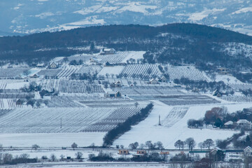 Fototapeta na wymiar view of a village winter cyan nosun shadow 