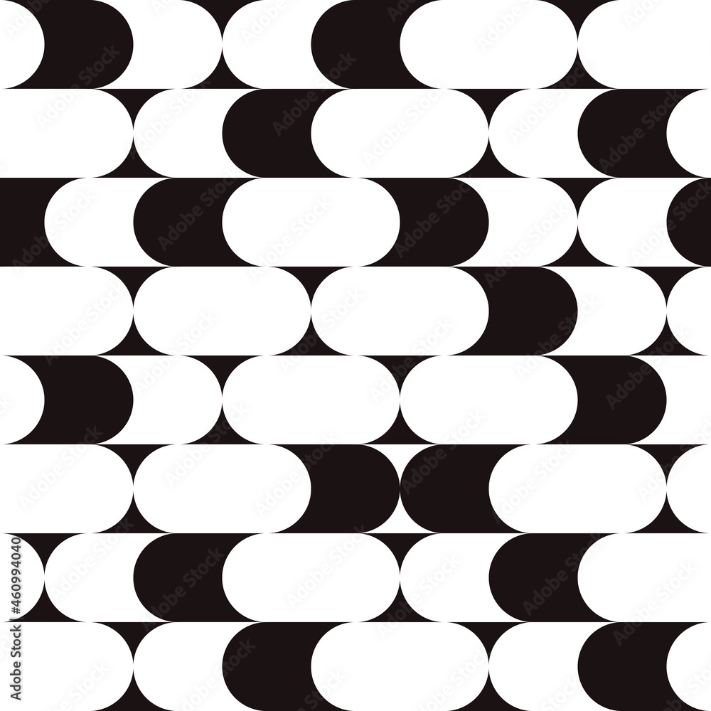 Poster horizontal rounded shapes in one. vector black and white pattern.