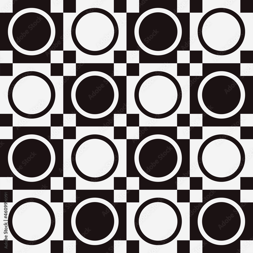 Poster Abstract black and white checker tiles or board. Vector checkers or circles and cells like chessboard. Seamless geometric shapes.