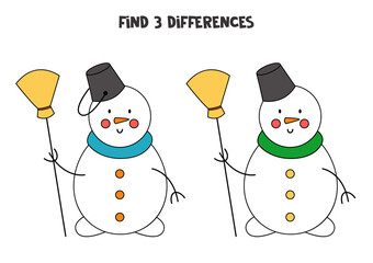 Find three differences between two cartoon snowmen.