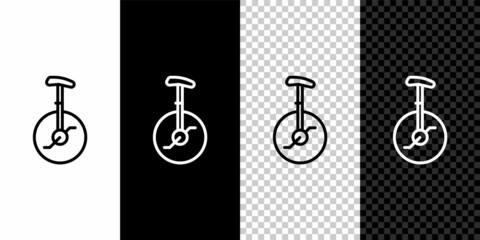 Set line Unicycle or one wheel bicycle icon isolated on black and white background. Monowheel bicycle. Vector © vector_v