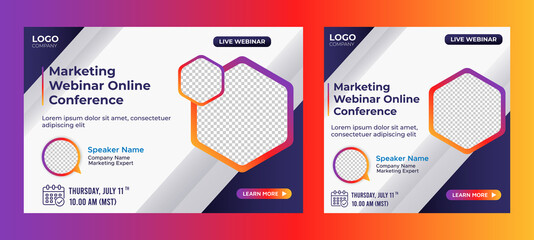 Marketing Strategies live webinar banner invitation and social media post template. Business webinar invitation design