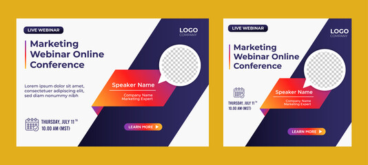 Marketing Strategies live webinar banner invitation and social media post template. Business webinar invitation design