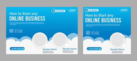 Online Business live webinar banner invitation and social media post template. Business webinar invitation design