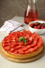 Concept of delicious food with strawberry tart