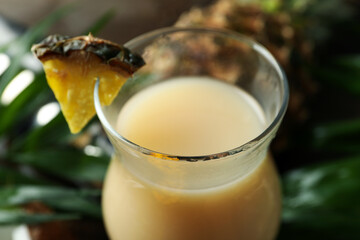 Pina colada cocktail, close up and selective focus
